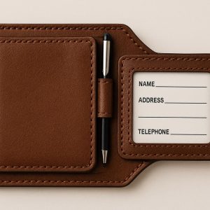 Durable Leather Luggage Tag with Privacy Cover and Pen Loop