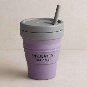Insulated Collapsible Travel Cup with Lid and Straw Hot Cold