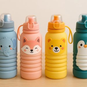 Kids Silicone Foldable Water Bottle with Fun Animal Designs