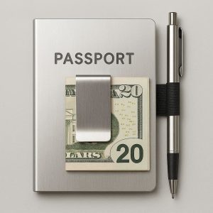 Slim Aluminum Passport Cover with Money Clip and Pen Loop