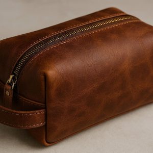 Premium Leather Dopp Kit for Men Travel Toiletry Shaving Bag