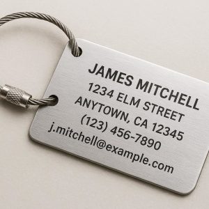 Aluminum Metal Luggage Tag Engraved with Personal Information
