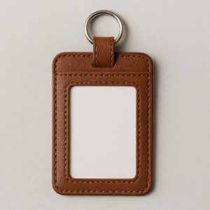 Passport Size Leather Luggage Tag with Card Slot and Key Ring